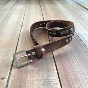 Vintage Leather Brown Belt with Silver Accents